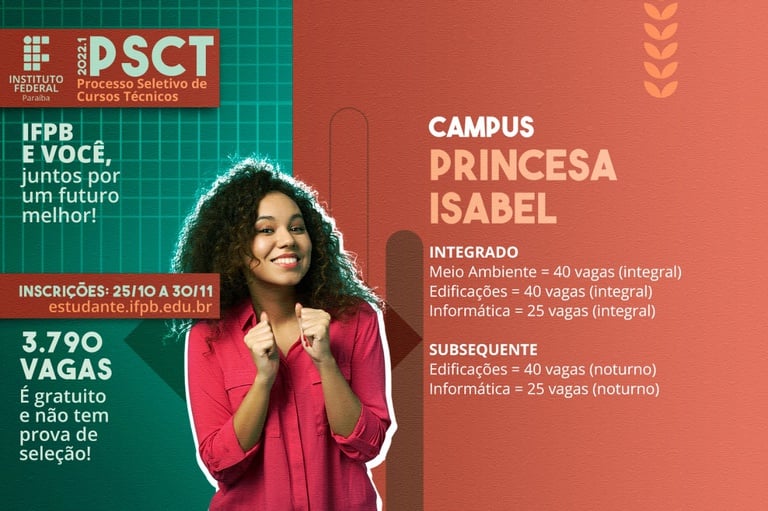 IFPB abre inscrições para o Processo Seletivo de Cursos Técnicos - PSCT 2022.2